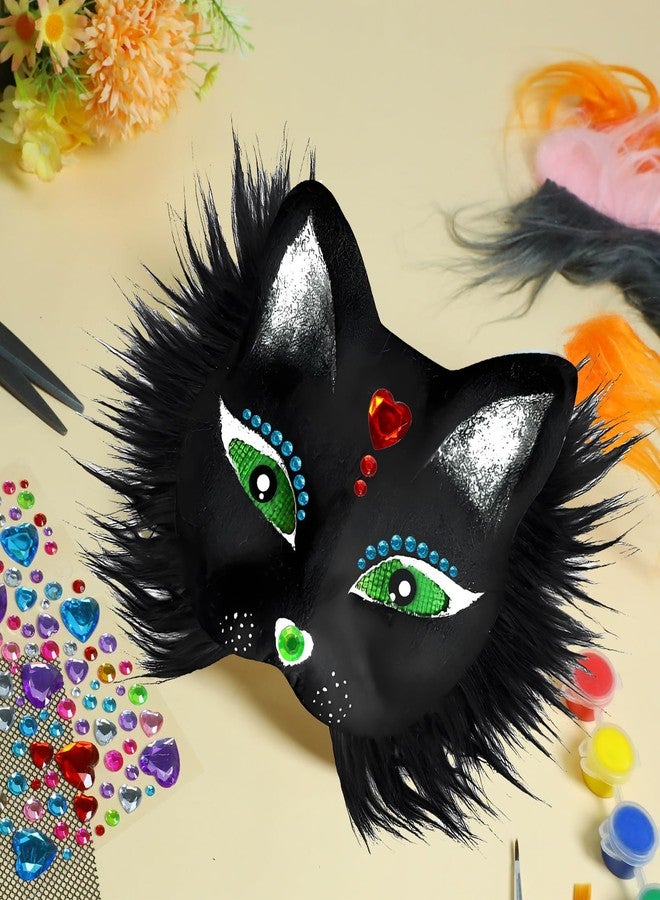 Gabrella 33 Pcs DIY Cat Mask Kit, Blank Therian Mask Making Kit with Fur and Eye Mesh, Paint Masquerade Costume Prop, DIY Paper Masks Painting Set for Carnival, Halloween, Carnival Cosplay Dance Party - Image 5